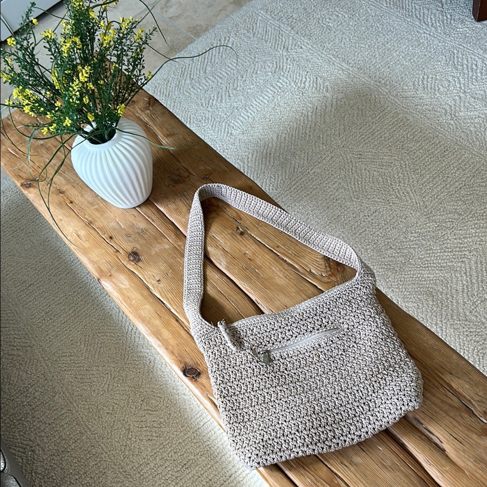 Elegant Beige Crochet “The Sak” Shoulder Bag